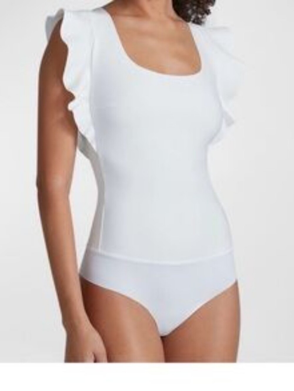 Commando Neoprene Square Neck White Ruffle Sleeve Bodysuit Size Medium